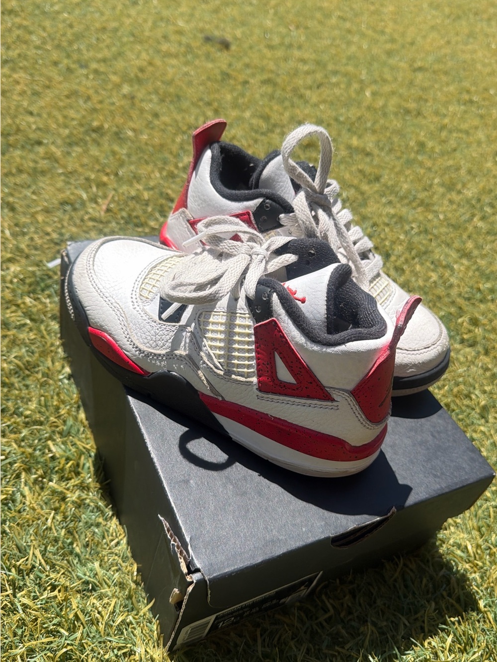 Jordan 4 Retro Red, White, Black Kids Basketball Shoes 12c